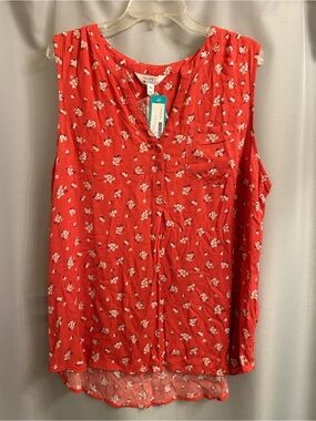 Market & Spruce Coral Red Floral Sleeveless Top